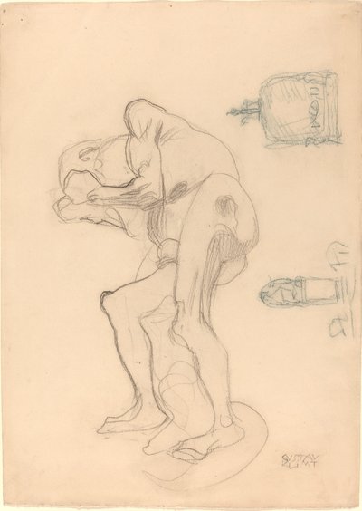 Yumruklarını Sıkan Çıplak Yaşlı Bir Kadın ve İki Dekoratif Objenin İncelenmesi by Gustav Klimt