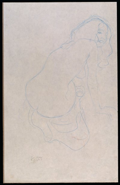 Sağa Eğik Uzun Saçlı Kadın, c.1910-11 by Gustav Klimt
