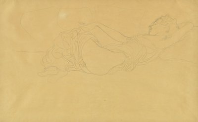 Kadın Sırtüstü Yatarken, Kısmen Giyinmiş by Gustav Klimt