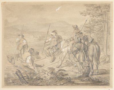Bir feribotla binicilerle manzara by Gustav Schlick