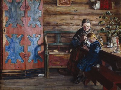 Torunu ile Çiftlik İçi (tuval üzerine yağlı boya) by Gustav Wentzel