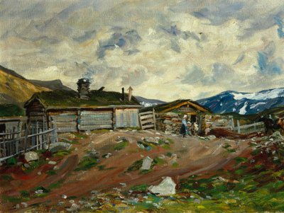 Kadın ve inek ile dağ çiftliği by Gustav Wentzel