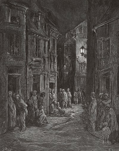 Bluegate Fields kenar mahalleleri, 19. yüzyılda Londra. (Yazdır) by Gustave (after) Dore