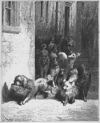 quot;Efendisinin yemeğini boynunda taşıyan köpek.quot; Fabeln, La Fontaine (1621 - 1695), Stich von Gustave Doré (1823 - 1883) by Gustave (after) Dore