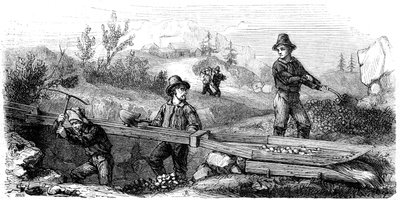 Uzun bir tom savağında çalışan Fransız madenciler, California, 19. yüzyıl. by Gustave Adolphe Chassevent Bacques