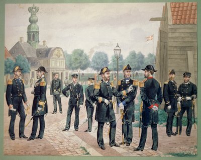 Akademide Danimarka Deniz Kuvvetleri Memurları. Gustav Brock tarafından suluboya by Gustave Brock