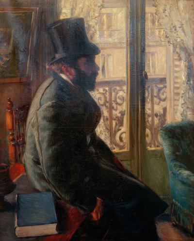 Pencerenin yanında oturan silindir şapkalı adam by Gustave Caillebotte