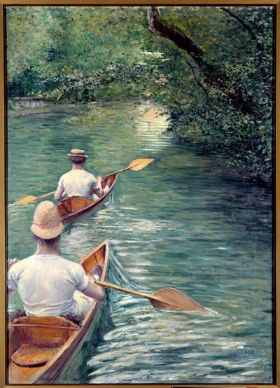 Periler. Suda perissoires içinde yürüyen bir çift, bir tür kayık (Kanolar). (Dekoratif bir setin unsuru: La Peche a la Ligne ve Les Baigneurs ile tasarlanmış üçlü). Gustave Caillebotte