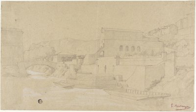 Bir nehir üzerinde İtalyan kasabası by Gustave Clarence Rodolphe Boulanger