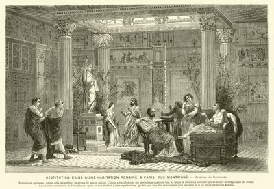 Zengin bir Romalı'nın evinin yeniden inşası, Rue Montaigne, Paris, Fransa (gravür) by Gustave Clarence Rodolphe Boulanger