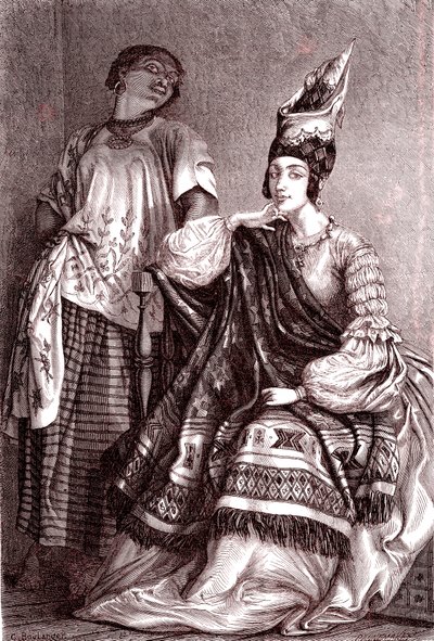Signare, Senegal'in Saint Louis şehrinde melez-Fransız Afrikalı kadınlar. 1861 (gravür) by Gustave Clarence Rodolphe Boulanger