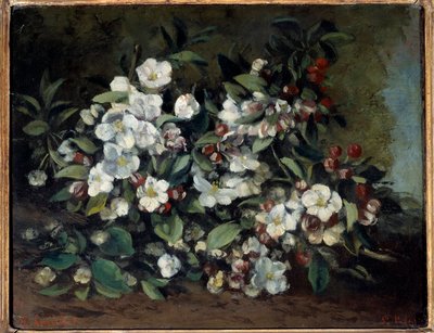 Kiraz çiçekleri veya çiçek açan elma dalları. Gustave Courbet