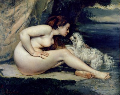 Köpekli Çıplak Kadın (Leotine Renaude Portresi) 1861-62 (tuval üzerine yağlı boya) by Gustave Courbet