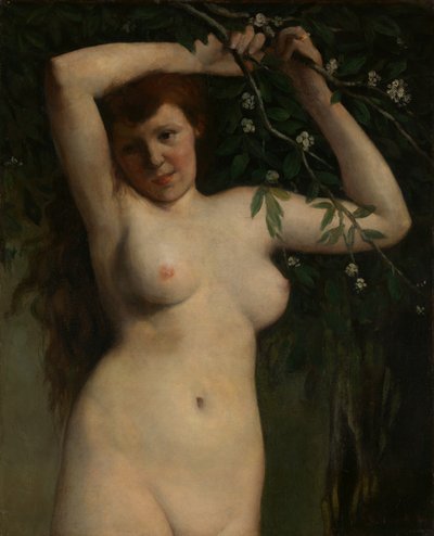 Çiçekli Dallı Çıplak, 1863. by Gustave Courbet