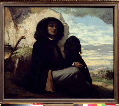 Gustave Courbet (1819-1877) 1842 tarafından köpeğiyle otoportre by Gustave Courbet