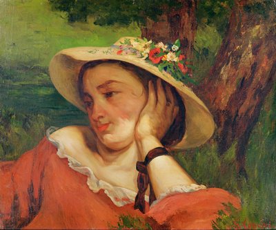 Çiçekli Hasır Şapkalı Kadın, 1857 dolayları by Gustave Courbet