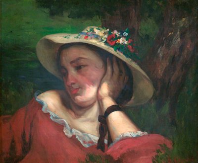 Şapkasında Çiçekli Kadın - Courbet, Gustave (1819-1877) - 1857 - Tuval üzerine yağlı boya - Ulusal Galeri, Prag by Gustave Courbet