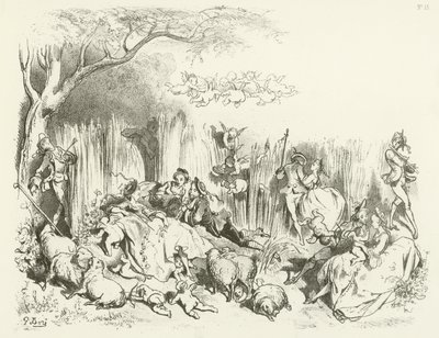Louis XV altında bir Pastoral (gravür) by Gustave Dore