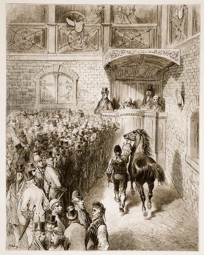 William Blanchard Jerrold (1826-94) tarafından yazılmış ve Pannemaker tarafından oyulmuş, 'London, a Pilgrimage'dan Tattersall's'ta Bir Satış. 1872 by Gustave Dore