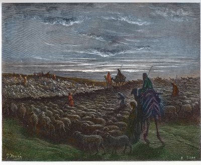 Abraham Kenan Diyarına Yolculuk - Abram Kenan diyarına yerleşti - Gustave Dore (1832-1883) tarafından “The Bible illustree” gravürü - “The Dore Bible” dan gravür by Gustave Dore