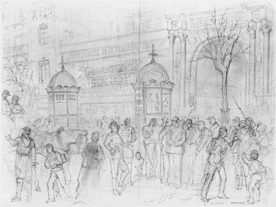 Paris Kuşatması albümü, Boulevard Montmartre, Ocak 1871 (kağıt üzerinde kalem ve kahverengi mürekkep yıkama ve kurşun kalem) by Gustave Dore