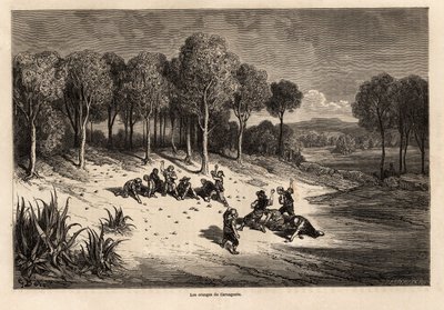 Portakallar Savaşı, Carcagente tarafından, Gustave Dore (1832-1883) tarafından C.Davillier ile İspanya yolculuğunu göstermek için çizimi, 1862. Edouard Charton tarafından düzenlenen “Le tour du monde” deki gravür by Gustave Dore
