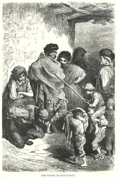 Boğa Güreşinde Oynayan Çocuklar (gravür) by Gustave Dore