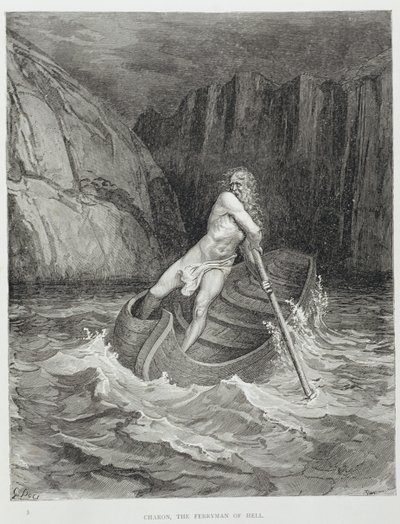Charon, Cehennemin Kayıkçısı, Dante Alighieri (1265-1321) tarafından yazılan İlahi Komedya'dan (Cehennem) Stephane Pannemaker (1847-1930) tarafından oyulmuş, c.1868 by Gustave Dore