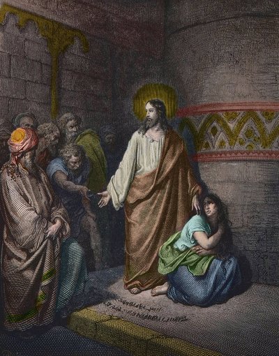 “İsa ve Zina Kadın”” Gustave Dore (1832-1883) çizimi - İsa ve Zina Edilen Kadın - Gustave Dore tarafından gravür - daha sonra boyama by Gustave Dore