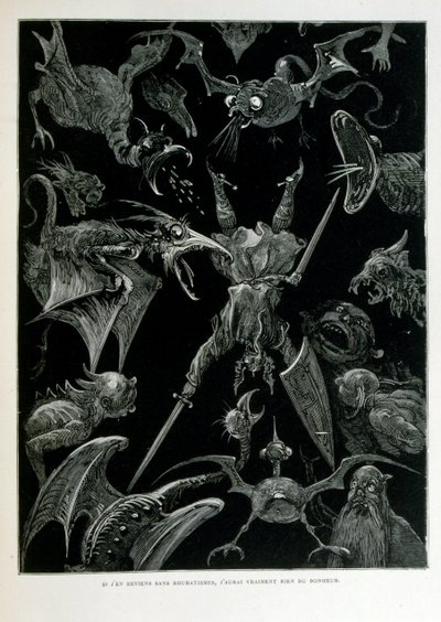 Croque-Mitain; 1863 illüstrasyonu, Gustave Dore (1832 – 1883); Fransız ressam, grafiker, illüstratör. Croque-Mitaine (Öcü), çocuklara onları korkutmak ve böylece daha akıllı hale getirmek için sunulan kötü niyetli bir karakter. by Gustave Dore