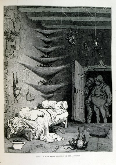 Croque-Mitain; 1863 illüstrasyonu, Gustave Dore (1832 – 1883); Fransız ressam, grafiker, illüstratör. Croque-Mitaine (Öcü), çocuklara onları korkutmak ve böylece daha akıllı hale getirmek için sunulan kötü niyetli bir karakter. by Gustave Dore