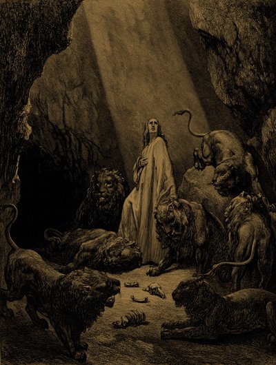 Daniel aslanlar ininde, Doré tarafından. - Kutsal Kitap by Gustave Dore