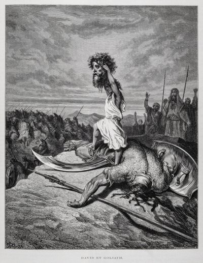 David, Goliath'ı öldürür, Dore İncilinden Örnek by Gustave Dore