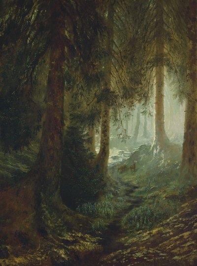 Bir orman manzarasında geyik by Gustave Dore