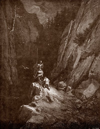 Don Kişot ve Sancho Panza Sierra Morena'nın Kalbinde Gustave Dore'nin (1832-1883) “The Ingenious Noble Don Quixote of La Manche (Quixote - Quixote)” Miguel de Cervantes (1547-1616) için gravürü (1547-1616) 1863 Özel koleksiyon by Gustave Dore