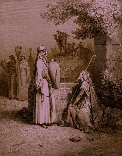 Eliezer ve Rebekah / Rebecca, Doré tarafından gravür. - Kutsal Kitap by Gustave Dore