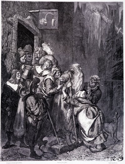 Bu hana girin, plaka IV - Pierre Dupont tarafından dolaşan La legende du Jeif için Gustave Dore (1832-1883) illüstrasyonu, Librairie du magasin pitoresk baskı, Paris 1862 by Gustave Dore