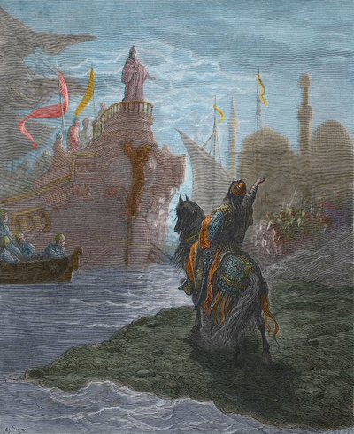Dördüncü Haçlı Seferi - Dördüncü Haçlı Seferi - Alexis V Doukas Murzuphle (1140-1204) - Murzuflo (Alessio Ducas) Doge Enrico Dandolo (1107-1205) ile müzakere ediyor, en 1204. Haçlı Seferleri Tarihinden Gustave Dore (1832-1883) gravürü by Gustave Dore