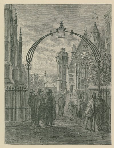 Tapınakta sokaktaki insanların genel görünümü by Gustave Dore