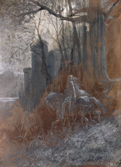 Geraint ve Enid Ride Away, 1868 (kağıt üzerinde guaj ve wc) by Gustave Dore