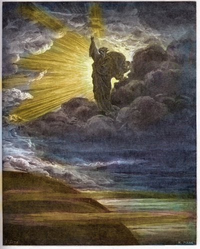 Işığı yaratan Tanrı - Işığın Yaratılışı - Eski Ahit (Yaratılış) - Işığın yaratılması - Gustave Dore (1832-1883) tarafından yazılan “İncil illustree”deki gravür - “The Dore Bible”dan gravür by Gustave Dore