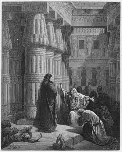 Gustave Dore İncil: Mısırlılar Musa'yı yola çıkmaya teşvik ediyor by Gustave Dore