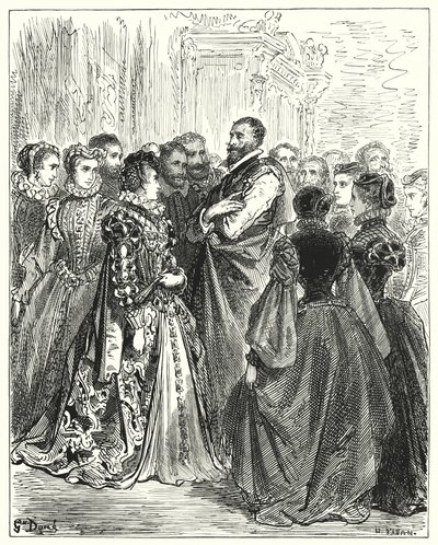 Gustave Dore'un Don Kişot'u: "Don Antonio'nun karısı, konuğunu onurlandırmak için birkaç arkadaşını bir baloya davet etmişti" (gravür) by Gustave Dore