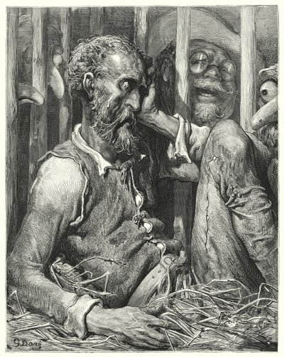 Gustave Dore'un Don Kişot'u: "Don Kişot, büyüsüne olduğu kadar onun tarzına da hayran değildi" (gravür) by Gustave Dore