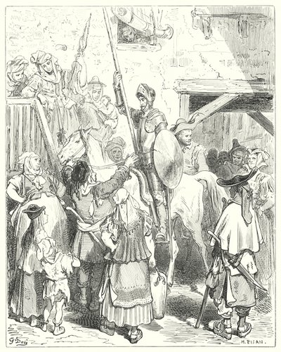Gustave Dore'un Don Kişot'u: "Bütün bunlarla hiçbir ilgim yok," diye haykırdı hancı; "hesabını öde" (gravür) by Gustave Dore