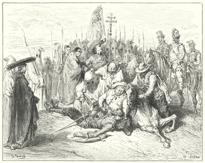 Gustave Dore'un Don Kişot'u: "Beyefendinin sesinin acıklı vurgusu sonunda Don Kişot'u kendine çağırdı" (gravür) by Gustave Dore