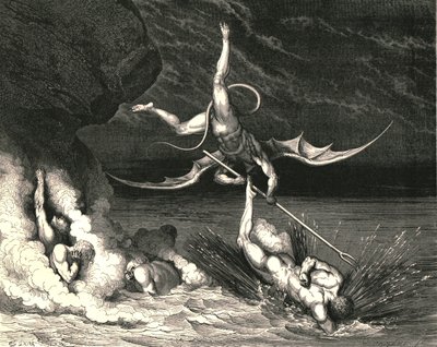 Bu nedenle peşinden koşarken, 1890 dolaylarında, "Yakalandın," diye haykırarak hızlandı. by Gustave Dore