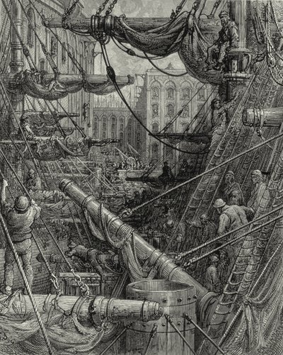 Londra Rıhtımlarında. Gravür: Gustave Doré. Gönderen: quot;London - A Hacquot;, WB Jerrold#39;un metni, kazınmış C. Maurant, 1872. by Gustave Dore