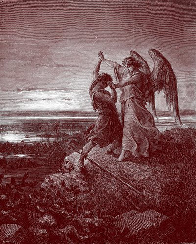 Yakup melekle güreşiyor, Doré tarafından. - Kutsal Kitap by Gustave Dore