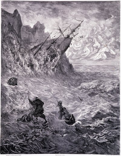 Denizleri geçiyorum... levha X - Pierre Dupont tarafından dolaşan La legende du Jeif için Gustave Dore (1832-1883) çizimi, Librairie du Magasin Picturesque, Paris 1862 by Gustave Dore